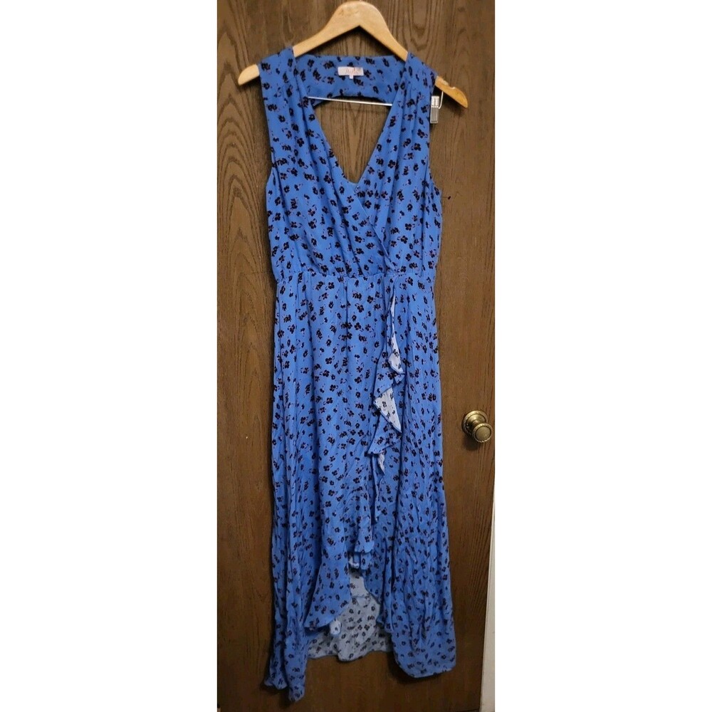 Parker Women's Blue Sleeveless V-Neck Floral-Print Ruffled Dress Size Small